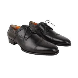 SANTONI Men’s Black Perforated Leather Cap Toe Dress Shoe Size 9.5 D